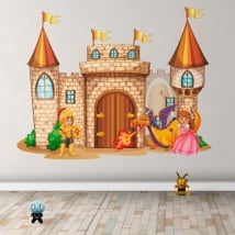 Pegatinas de vinilos castillo con princesa y príncipe