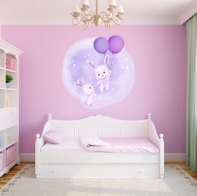 Vinilos y pegatinas infantiles conejos con globos