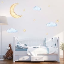 Vinilos y pegatinas infantiles luna nubes y estrellas