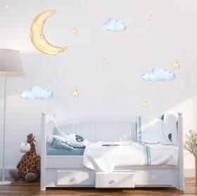 Vinilos y pegatinas infantiles luna nubes y estrellas