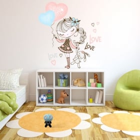 Pegatinas de vinilos niña con globos y peluche