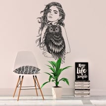 Vinilos y pegatinas silueta de mujer con búho
