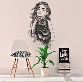 Vinilos y pegatinas silueta de mujer con búho