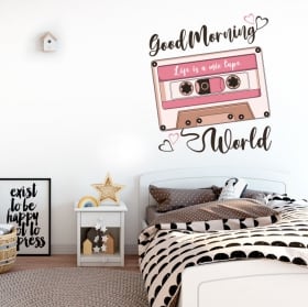 Vinilos y pegatinas frase en ingl&eacute;s good morning world
