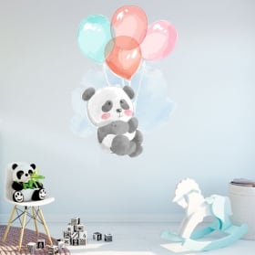 Vinilos y pegatinas infantiles oso panda con globos