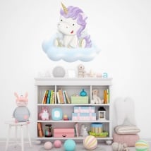 🥇 Vinilos y pegatinas unicornio sobre la nube con estrellas 🥇