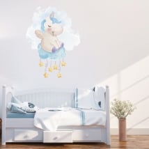 Vinilos y pegatinas unicornio sobre la nube con estrellas