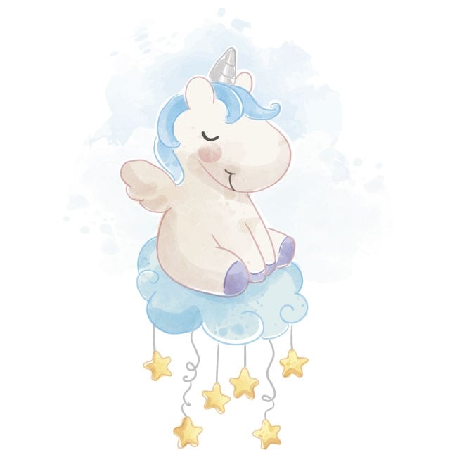 🥇 Vinilos y pegatinas unicornio sobre la nube con estrellas 🥇