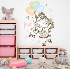 Vinilos y pegatinas niña con globos y oso de peluche