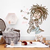 Vinilos decorativos y pegatinas niña con gato