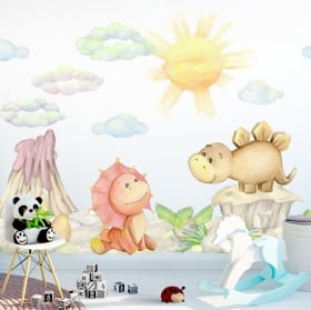 Vinilos y pegatinas paisaje con dinosaurios para bebé