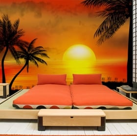 Fotomurales de vinilos ilustración atardecer en la playa