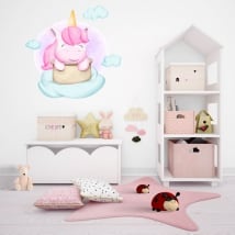 Vinilos y pegatinas infantiles unicornio en las nubes