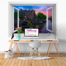 Vinilos paredes café papeneiland amsterdam ventana 3d