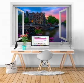 Vinilos paredes café papeneiland amsterdam ventana 3d