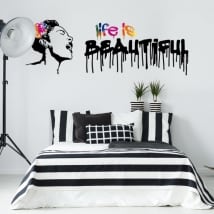 Pegatinas de vinilos grafiti banksy life is beautiful