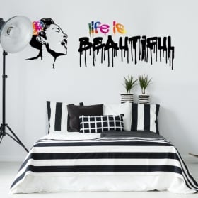 Pegatinas de vinilos grafiti banksy life is beautiful