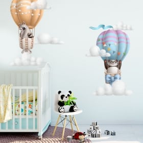Vinilos y pegatinas infantiles oso panda y mapache en globo