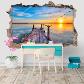 Vinilos y pegatinas 3d puesta de sol en el lago