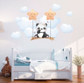 Vinilos y pegatinas para bebé oso panda en el columpio