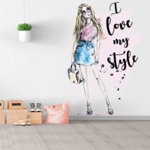 Vinilos y pegatinas silueta mujer con frase i love my style