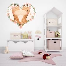 Vinilos y pegatinas jirafas con corazón de flores