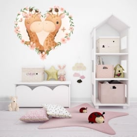 Vinilos y pegatinas jirafas con corazón de flores