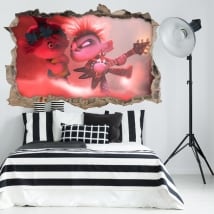 Vinilos y pegatinas agujero pared rock and roll trolls 3d