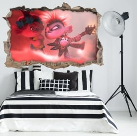 Vinilos y pegatinas agujero pared rock and roll trolls 3d