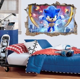 Vinilos y pegatinas agujero 3d sonic