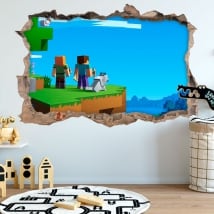 Pegatinas agujero 3d videojuego minecraft