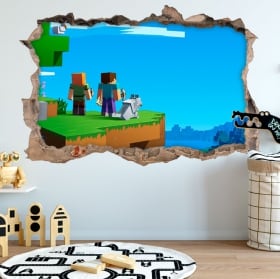 Pegatinas agujero 3d videojuego minecraft