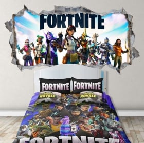 Vinilos decorativos agujero pared fortnite 3d