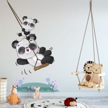 Vinilos y pegatinas infantiles osos panda en columpio