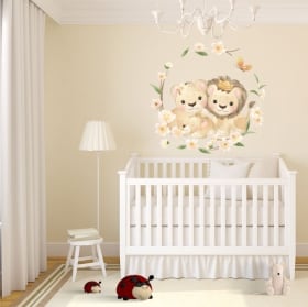 Vinilos y pegatinas paredes familia de leones con flores