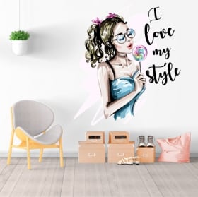 Vinilos decorativos silueta mujer i love my style