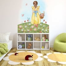 Vinilos adhesivos ilustración niña con flores y mariposas
