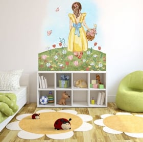 Vinilos adhesivos ilustración niña con flores y mariposas