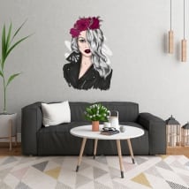 Vinilos y pegatinas silueta de mujer con flores