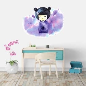 Vinilos y pegatinas acuarela kokeshi japonesa
