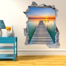 Vinilos y pegatinas 3d atardecer en el lago