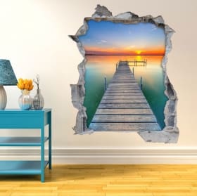 Vinilos y pegatinas 3d atardecer en el lago