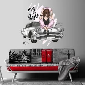 Vinilos decorativos mujer y coche retro my style