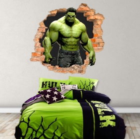 Vinilos 3d agujero pared hulk