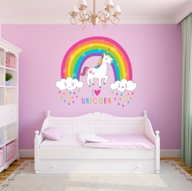 Vinilos decorativos unicornio con arcoíris y nubes