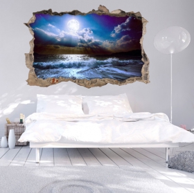Vinilos paredes 3d luna en la playa