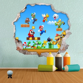 Vinilos 3d agujero pared mario bros
