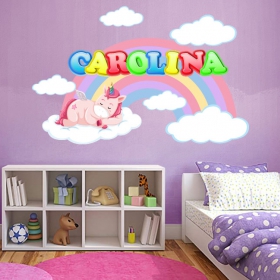 Vinilos decorativos unicornio con nombre personalizado