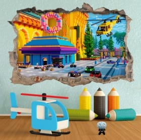 Vinilos agujero pared 3d videojuego minecraft