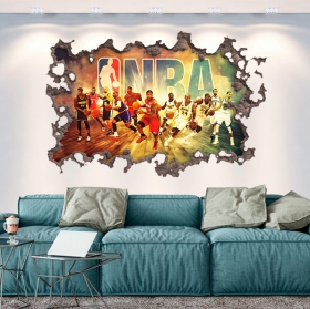 Vinilos agujero pared 3d basketball nba
